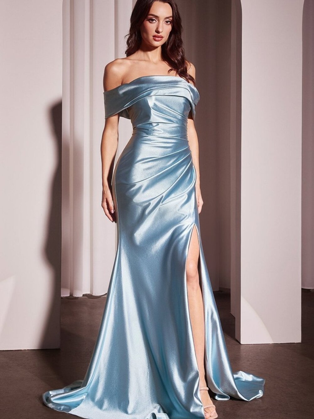 NEW SMOKY BLUE Evening Gown Floor Length Formal Elegant Stunning J877